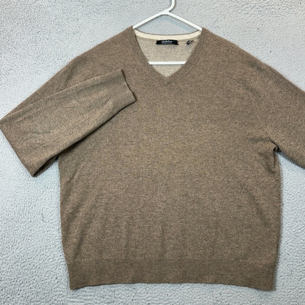 Saks Fifth Avenue Sweater Mens 2XL V-Neck Brown Knit Pullover 100% Cashmere EUC